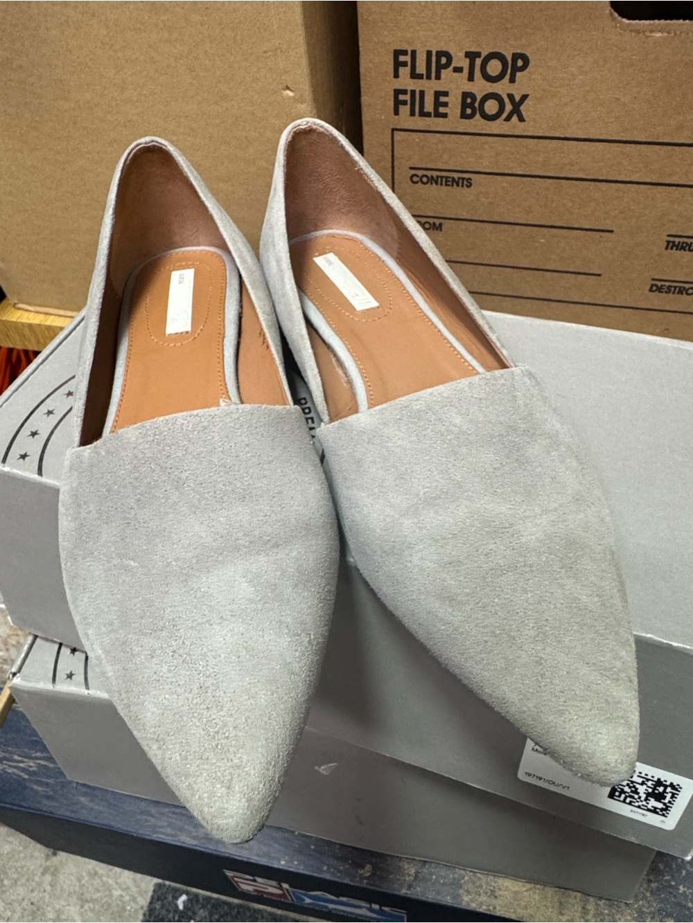 H&M Pointed Suede Slip-Ons in Light Gray